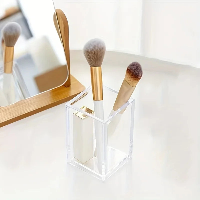 Clear Acrylic Square Pen Holder Desktop Organizer for Pens Pencils Makeup Brushes Office School Home Storage Decorative Box Oasis Select