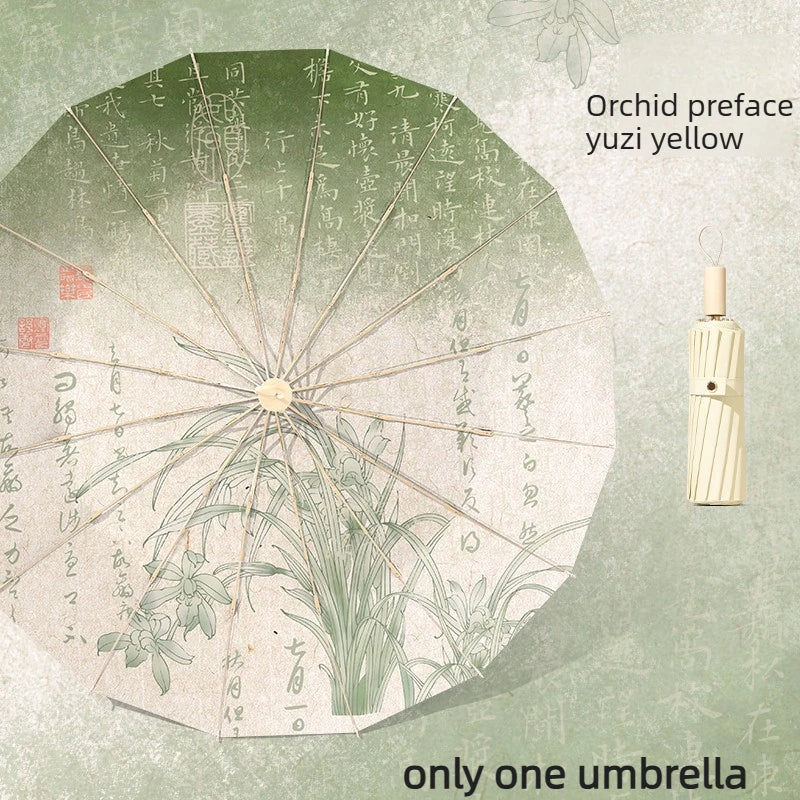 6 Ribs Reinforced Large Folding Umbrella Dual-purpose Sun Rain Umbrella UV Protection Sun Parasol for Women Oasis Select Jade yellow Aluminum 16K
