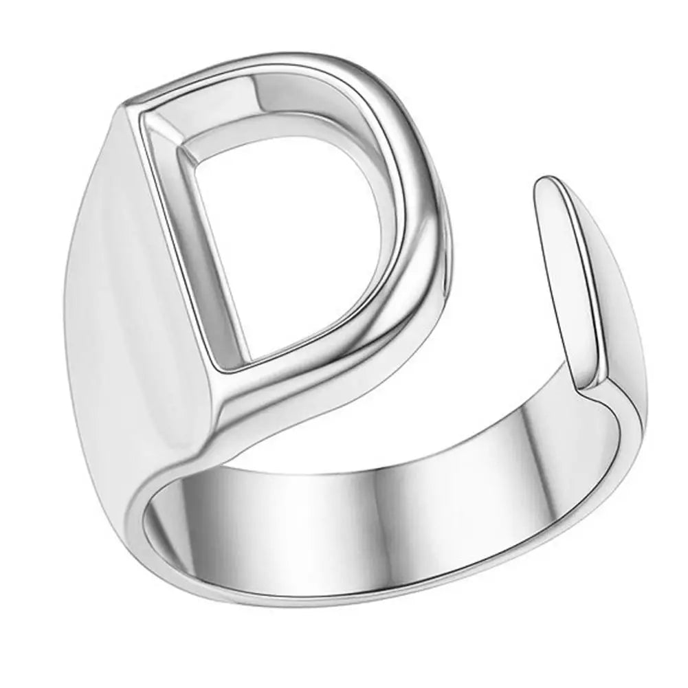 A-Z Initial Letter Ring – Adjustable Silver Open Ring for Women