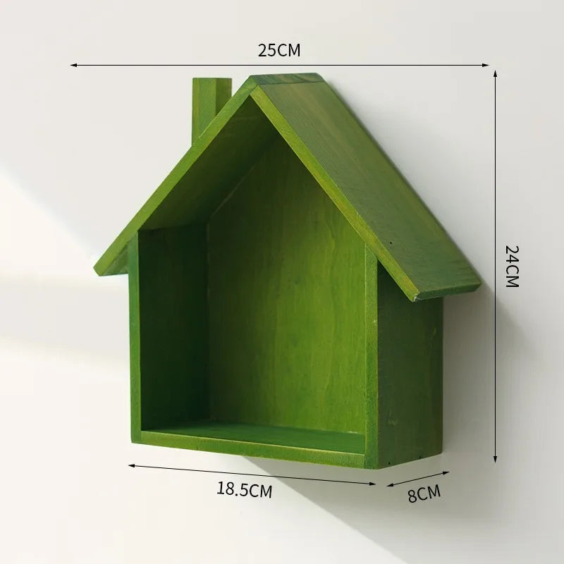 Wooden Small House Retro and Nostalgic Home Wall Decoration Entrance Decoration Wall Hanging Decoration Storage Rack Oasis Select F