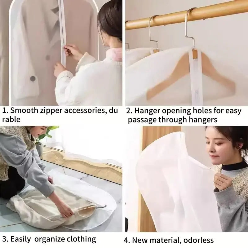 3/6pcs Moth Proof Garment Bags with Zip Washable Dust-Resistant Hanging Cover for Coats Wedding Dresses Closet Storage Organizer Oasis Select