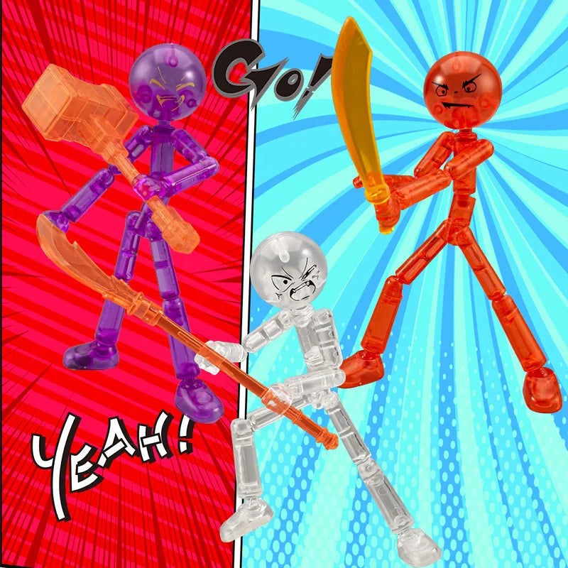 DIY Poseable Stick Man Figure Building Kit, Multi-jointed Articulated Action Figure with Weapons, Movable Limbs Assembly Toy Oasis Select