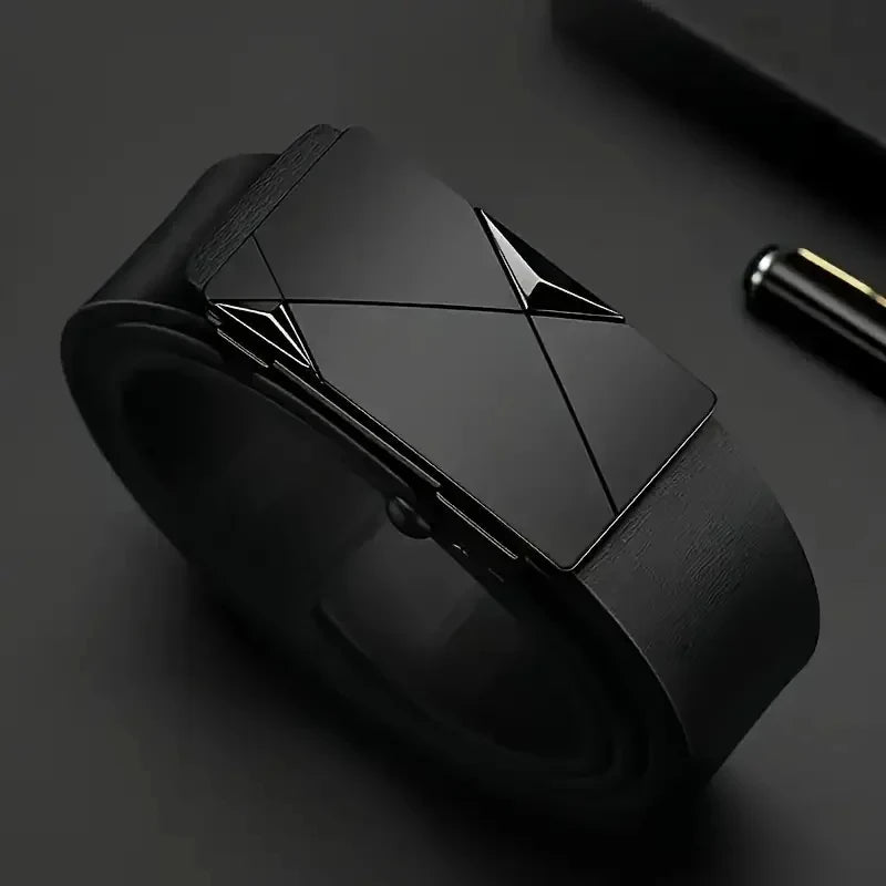 Fashion men's PU leather belt-fashion life, leisure, party, festival, work, business belt automatic buckle Oasis Select black 120cm
