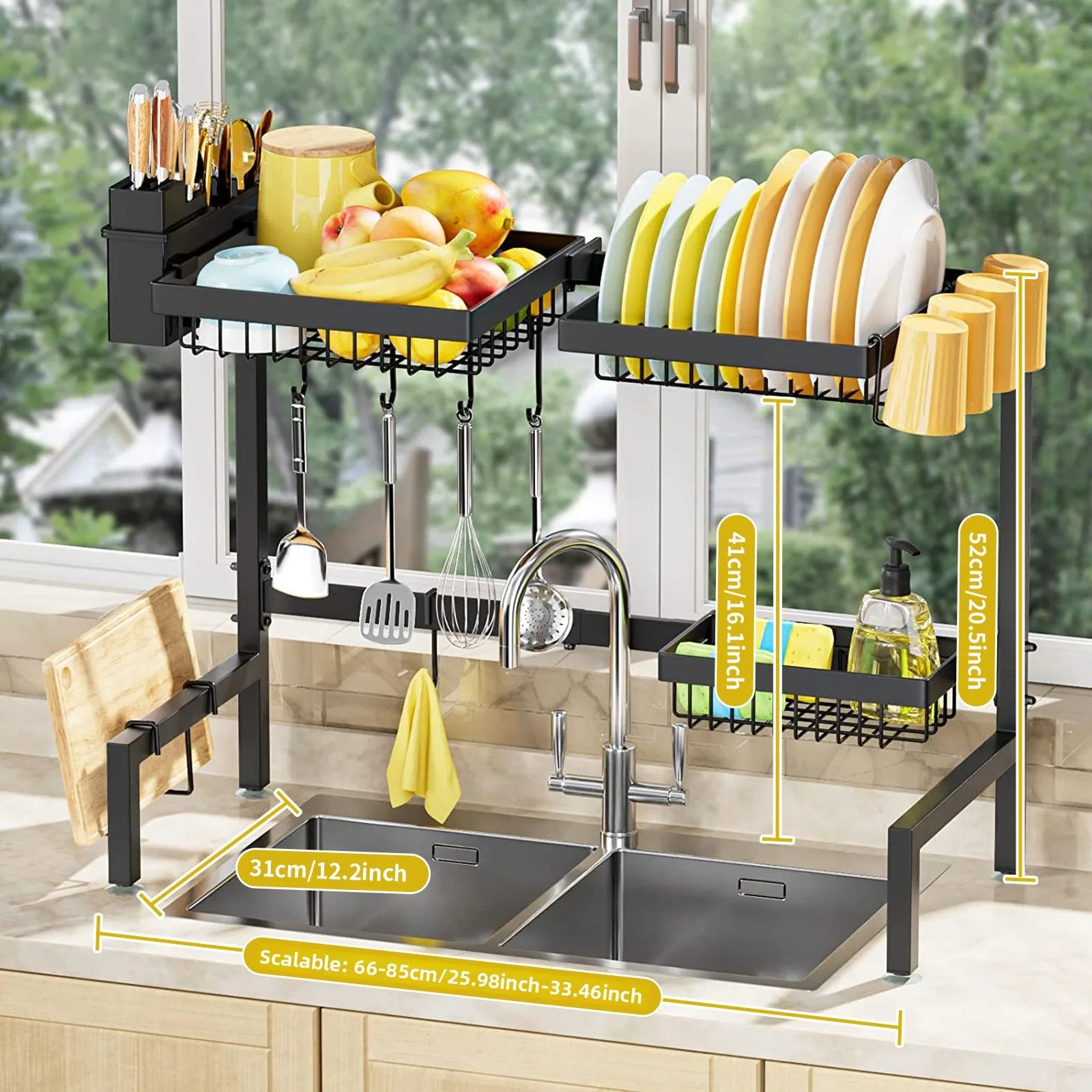 Telescopic Kitchen Sink Shelf Dish Drain Rack Countertop Multifunctional Sink Wash Dish Storage Rack Oasis Select 3 baskets DKT