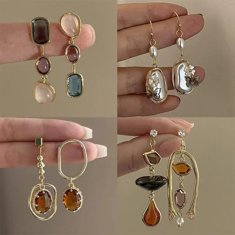 Retro Colorful Resin Earrings For Women Exquisite Asymmetric Geometric Dangle Earrings Jewelry Gift Oasis Select