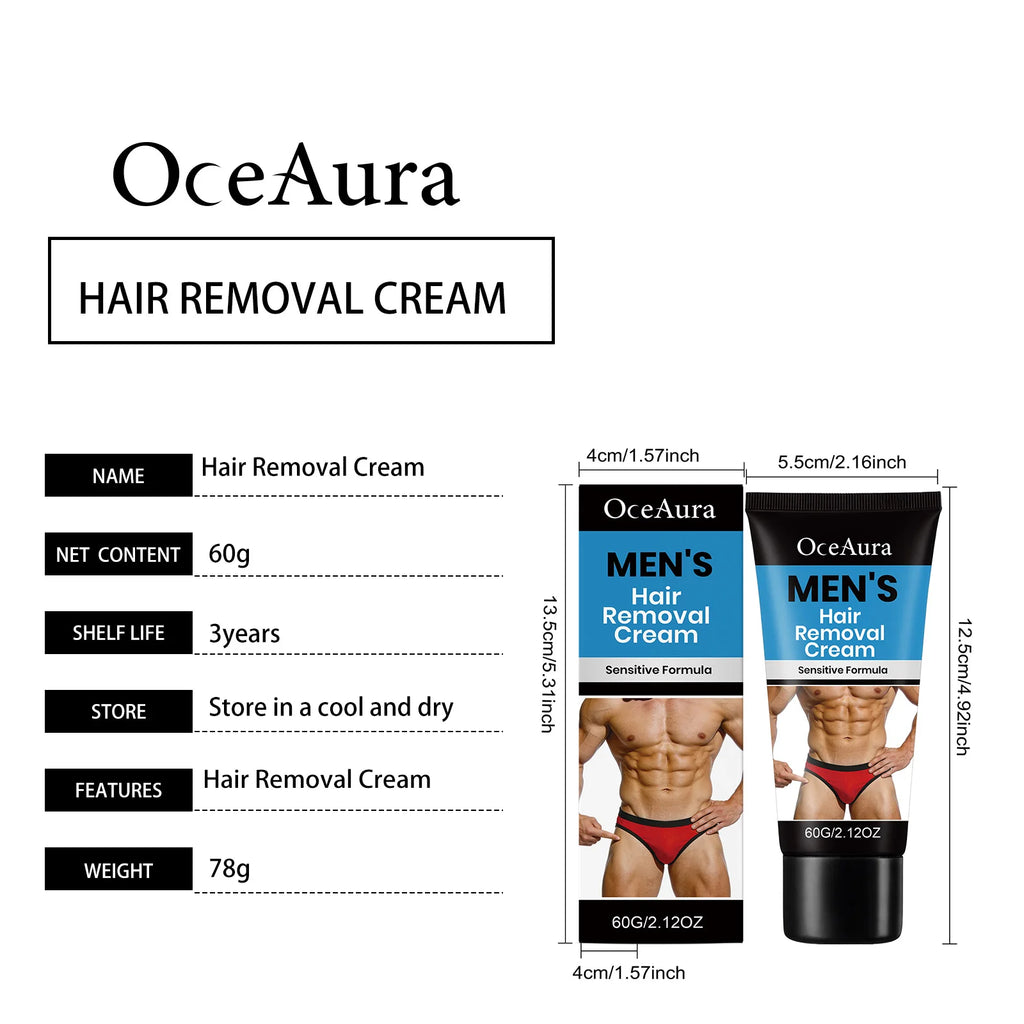 Men’s Hair Removal Cream Gentle Depilatory Painless Body Hair Remover For Legs Armpit Chest Back Quick Smoothing Effective Oasis Select