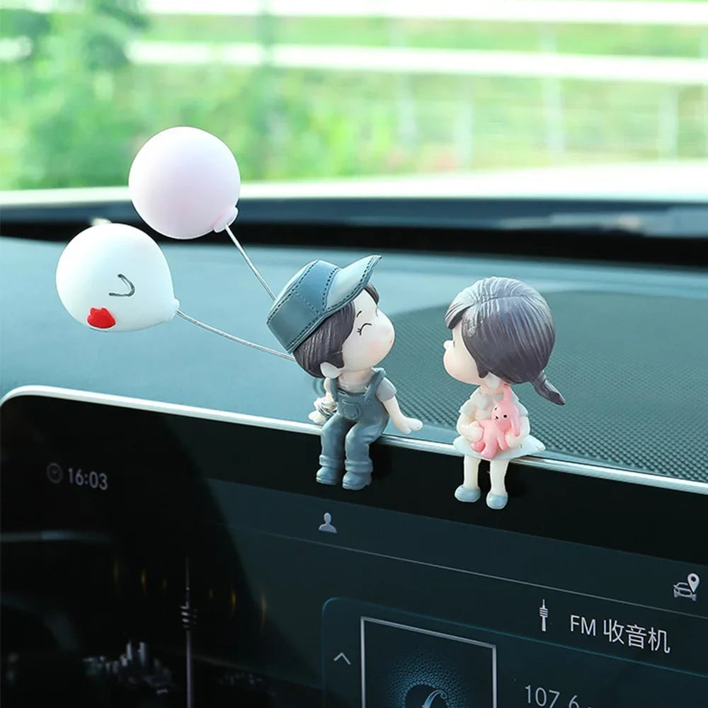 Cute Cartoon Couples Action Figure Figurines Balloon Ornament Desktop Home Decoration Auto Interior Dashboard Decor Oasis Select