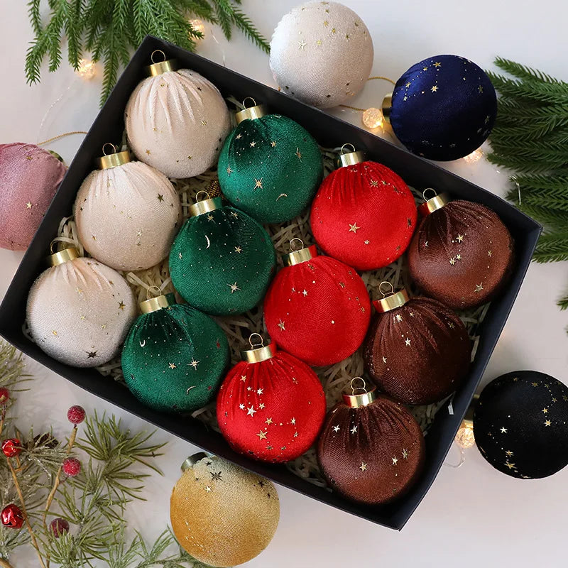 12-Pack 8cm Velvet Star Christmas Ball Ornaments | Tree Decor
