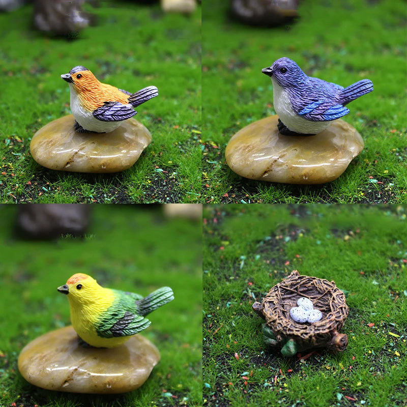 Birdie Figurines Gardening Ornaments 4Pcs/Set Bird's Nest Bird Eggs Landscape Mini Bonsai Simulation Model Dollhouse Decor Oasis Select