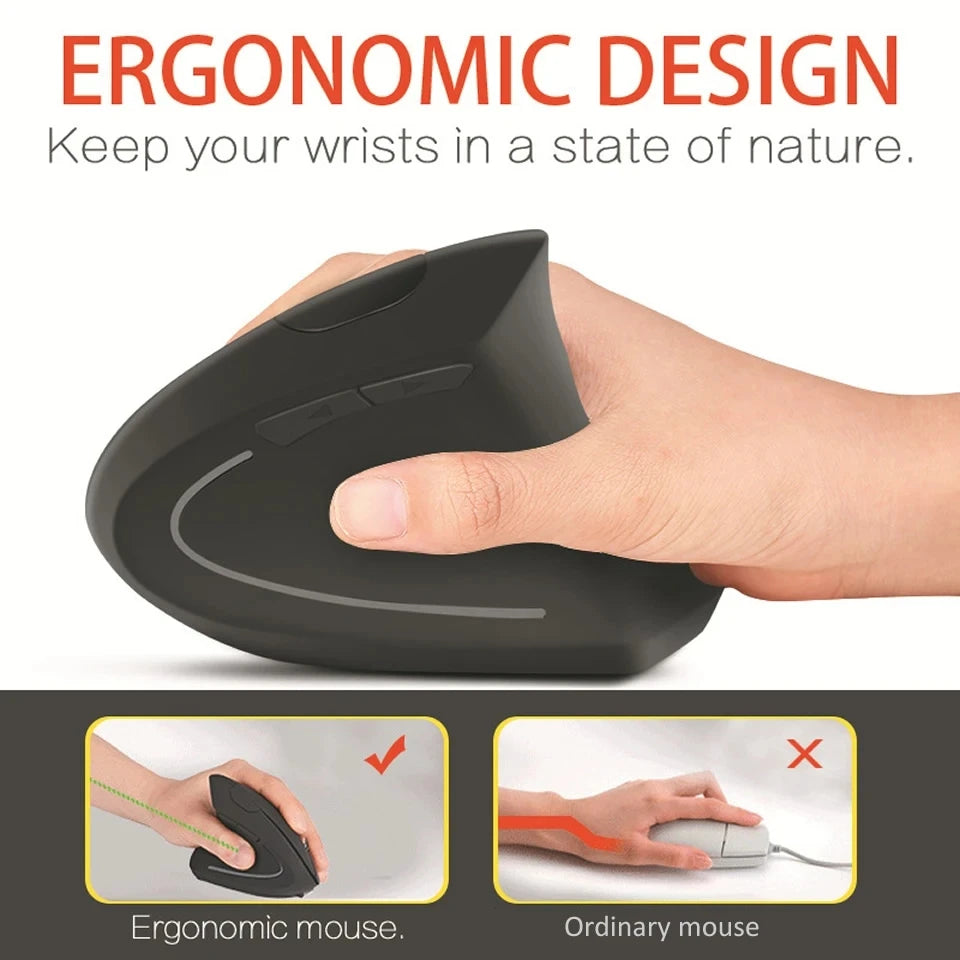 Vertical Ergonomic Wireless Mouse – 2.4GHz USB 1600 DPI 6 Button