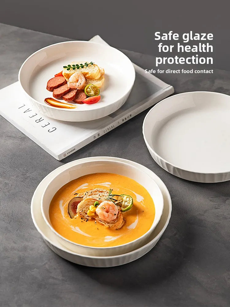 Modern Minimalist Ceramic Deep Dinner Plate - Elegant White Porcelain Dish for Pasta & Soup, Premium Tableware Oasis Select