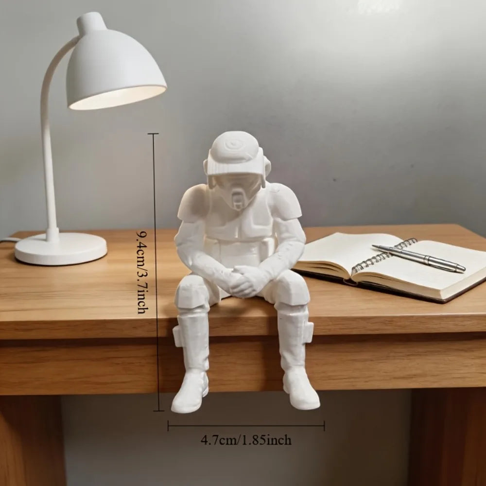 Thinking Sci-Fi Armored Mini Figurines 3D Printed Futuristic Soldier Meditation Seated Pose Desk Ornaments Game Room Home Decor Oasis Select