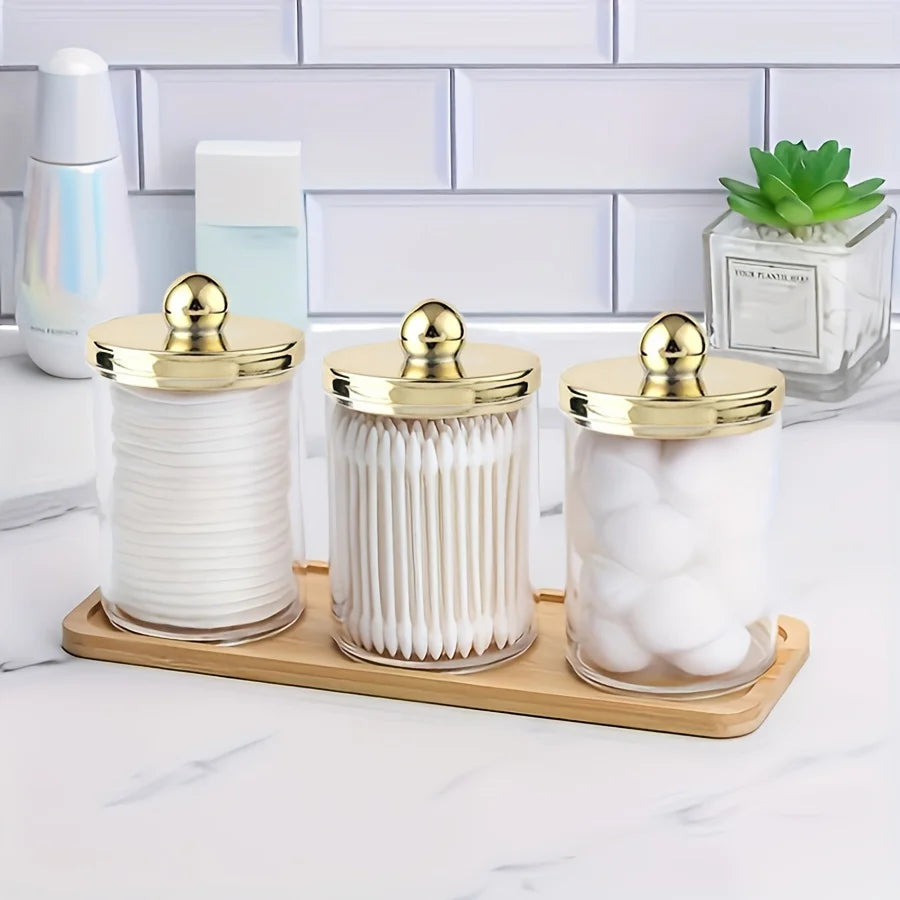 Desk Organizers,Cosmetic storage set comprising three storage boxes and one bamboo tray, suitable for use in the bathroom Oasis Select
