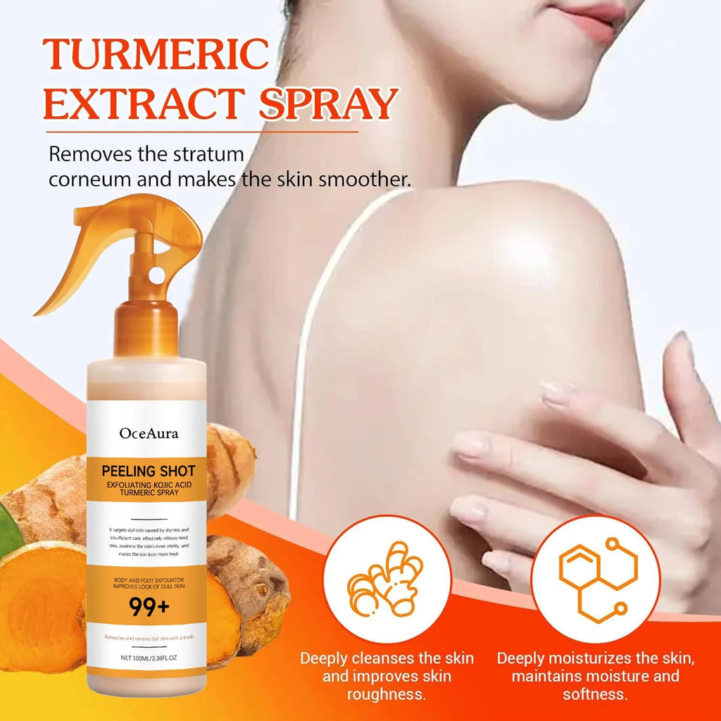 Body Keratin Care Kojic Acid Turmeric Spray Gently Exfoliating Peeling Solution Brightening Hydrating Skin Care All Skin Types Oasis Select