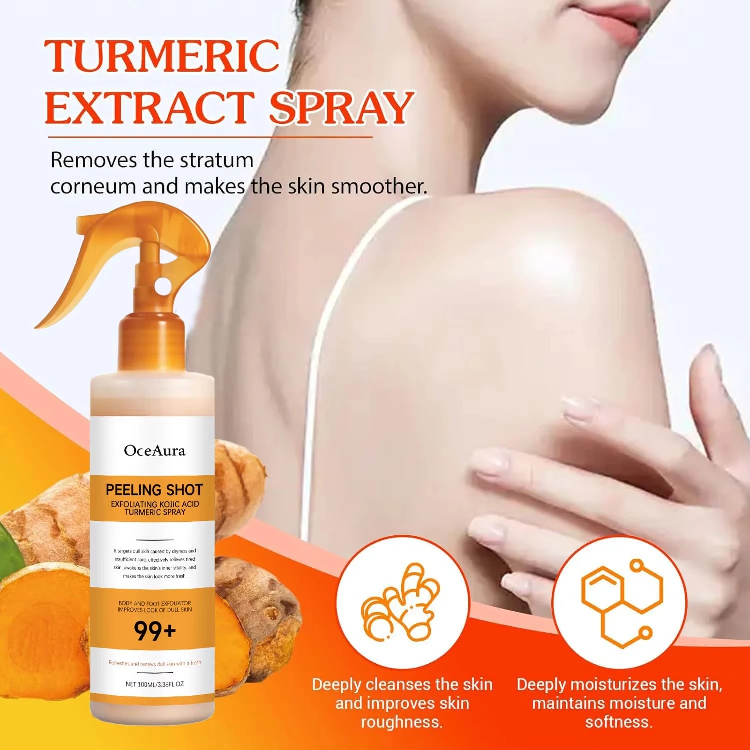 Body Keratin Care Kojic Acid Turmeric Spray Gently Exfoliating Peeling Solution Brightening Hydrating Skin Care All Skin Types Oasis Select