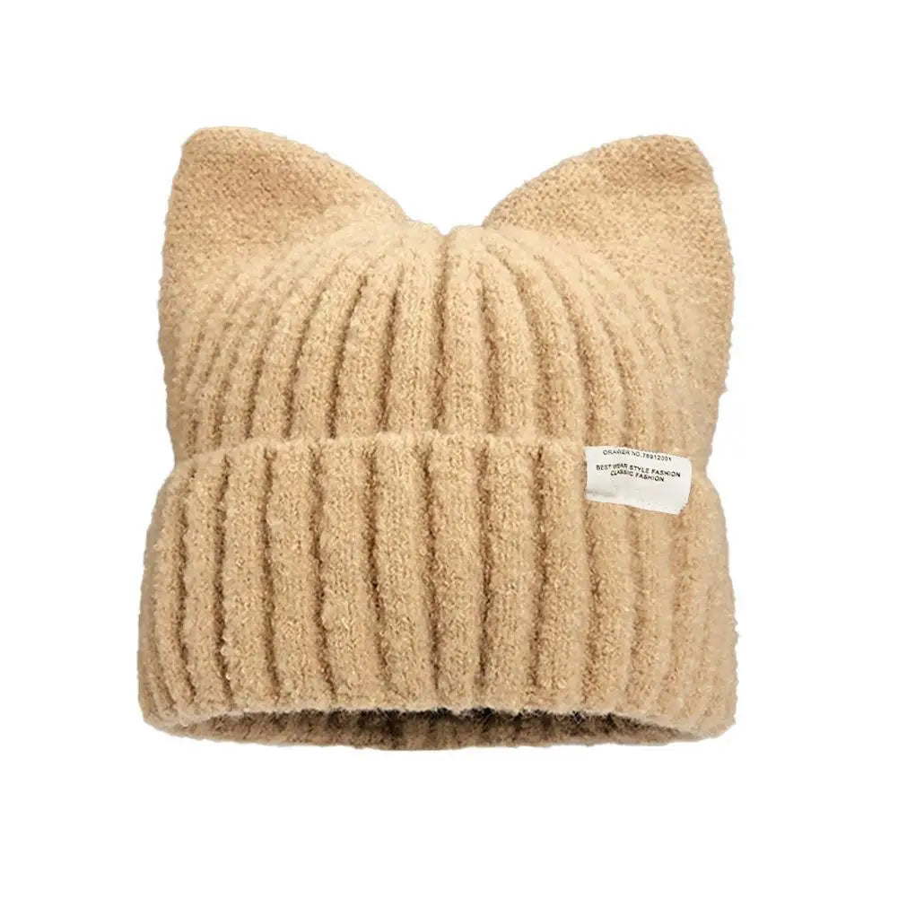 Cat Ear Beanie Winter Hat Warm Knitted Cap with Windproof Thickened Design Cute Autumn Winter Warm Accessories for Women Girls Oasis Select B