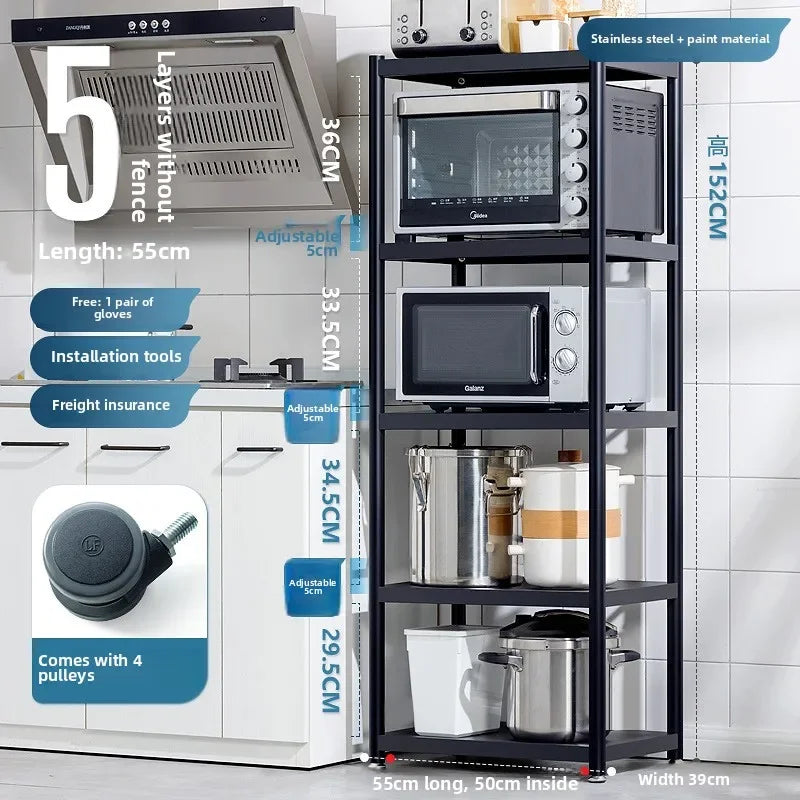 Multi-functional Kitchen storage rack Floor-to-ceiling multi-layer storage rack Stainless steel microwave oven rack Pot rack Oasis Select Black-5-55