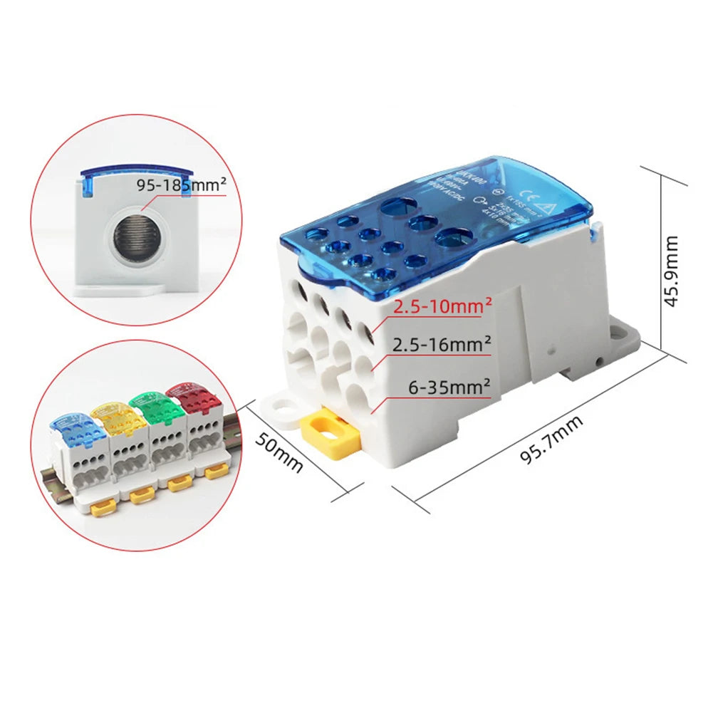 80A ~500A Electric Split Din Rail Terminal Block Junction Box Power Wire Electrical Connector Terminal Block Connector Oasis Select 400A