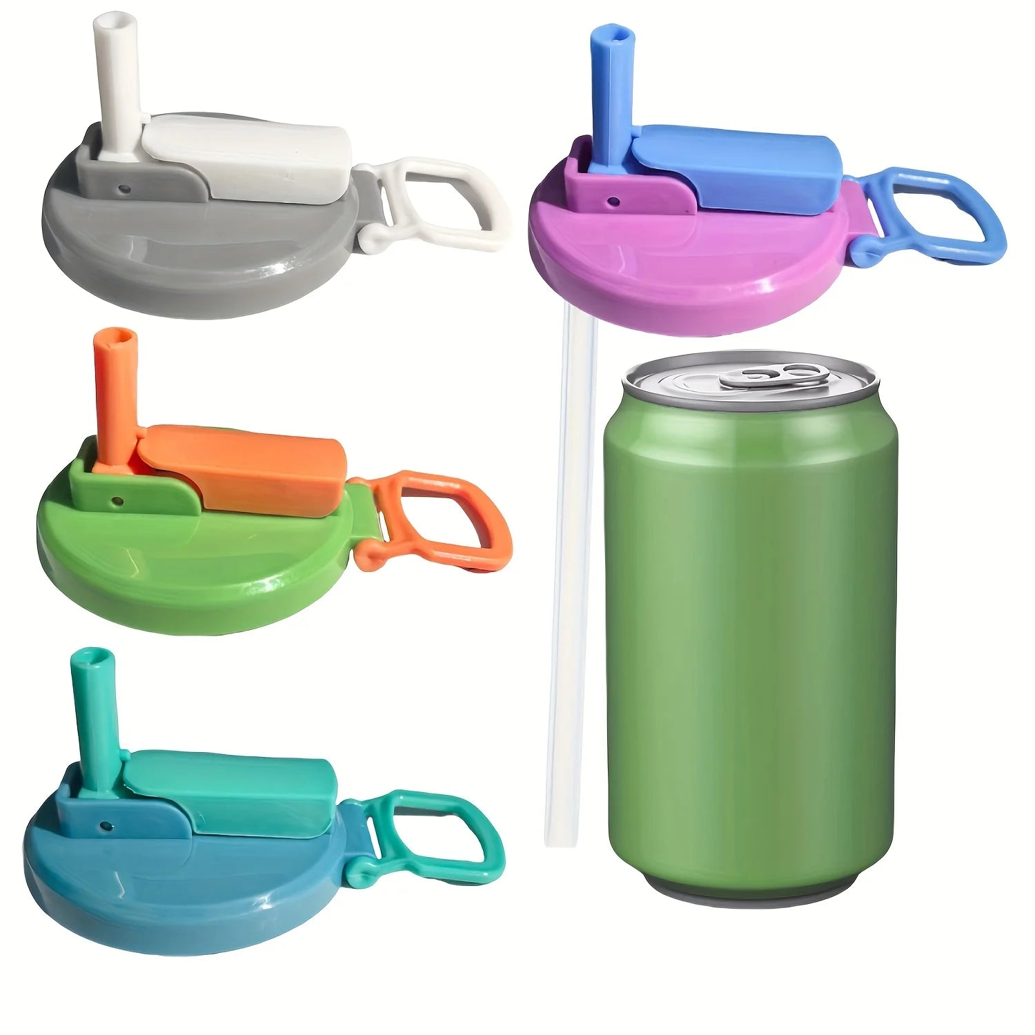 Reusable Lid for Soft Drink Cans That Comes in Four Colors Designed for Beverages, Juices, And Soft Drinks Complete with a Straw Oasis Select
