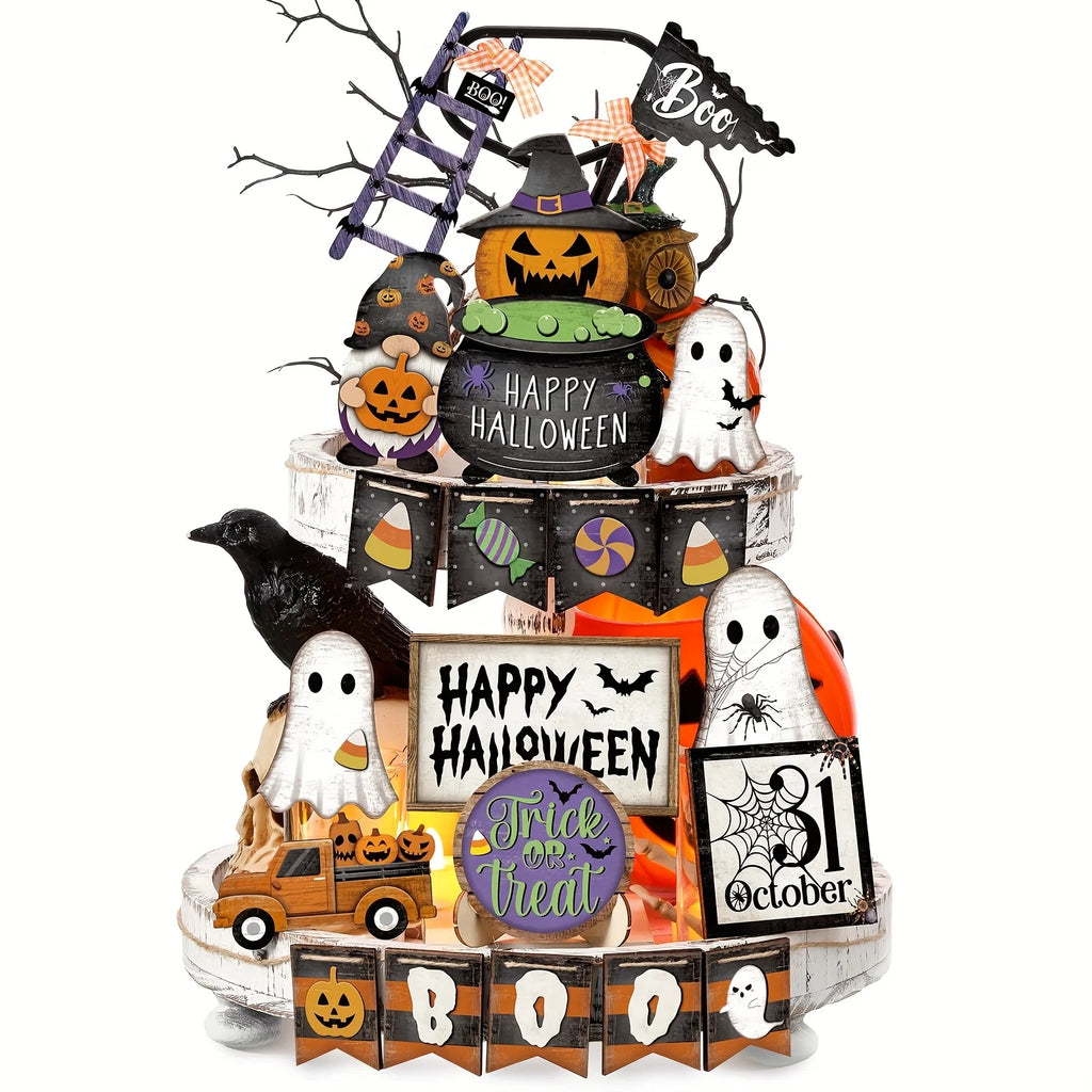 21-piece Halloween multi-layer plate decoration set, for home decoration, tabletop kitchen decoration, plates not included Oasis Select