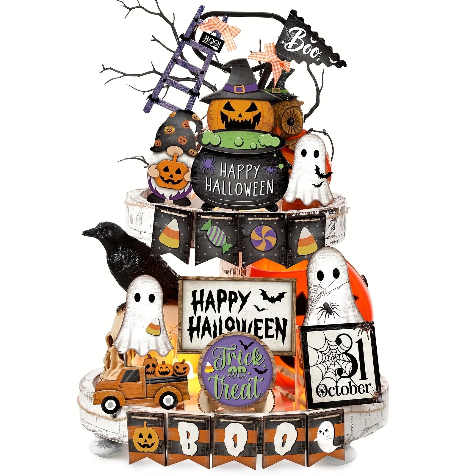 21-piece Halloween multi-layer plate decoration set, for home decoration, tabletop kitchen decoration, plates not included Oasis Select