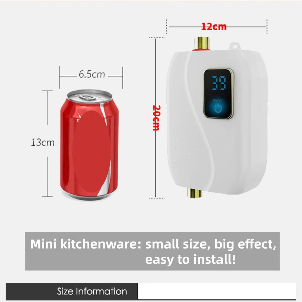 Instant Water Heater 220V 3500W Mini Electric Tankless Hot Water Heater Bathroom Kitchen Washing with LCD Display for Shower Oasis Select