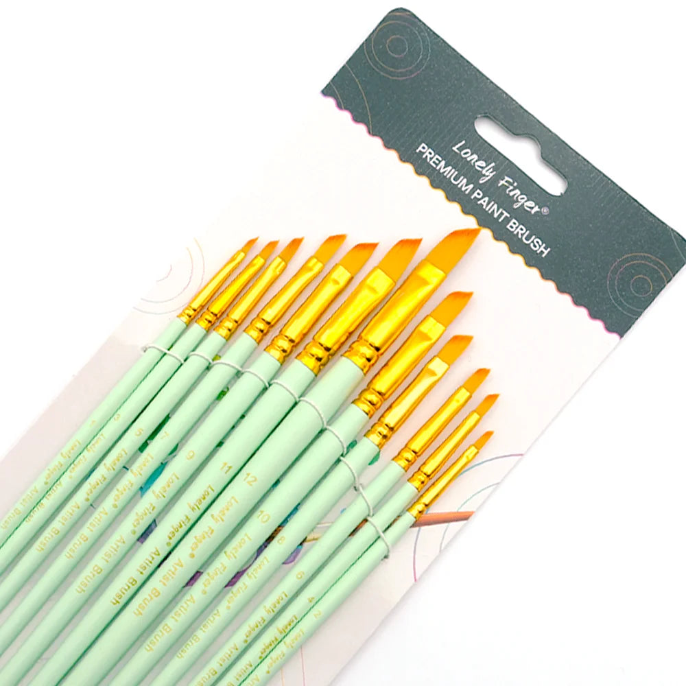 12/48pcs Professional Artist Paint Brush Set,Watercolor Oil Painting Watercolor Drawing Painting Supplies,Nylon Hairs for Artist Oasis Select 12pcs Green Angle