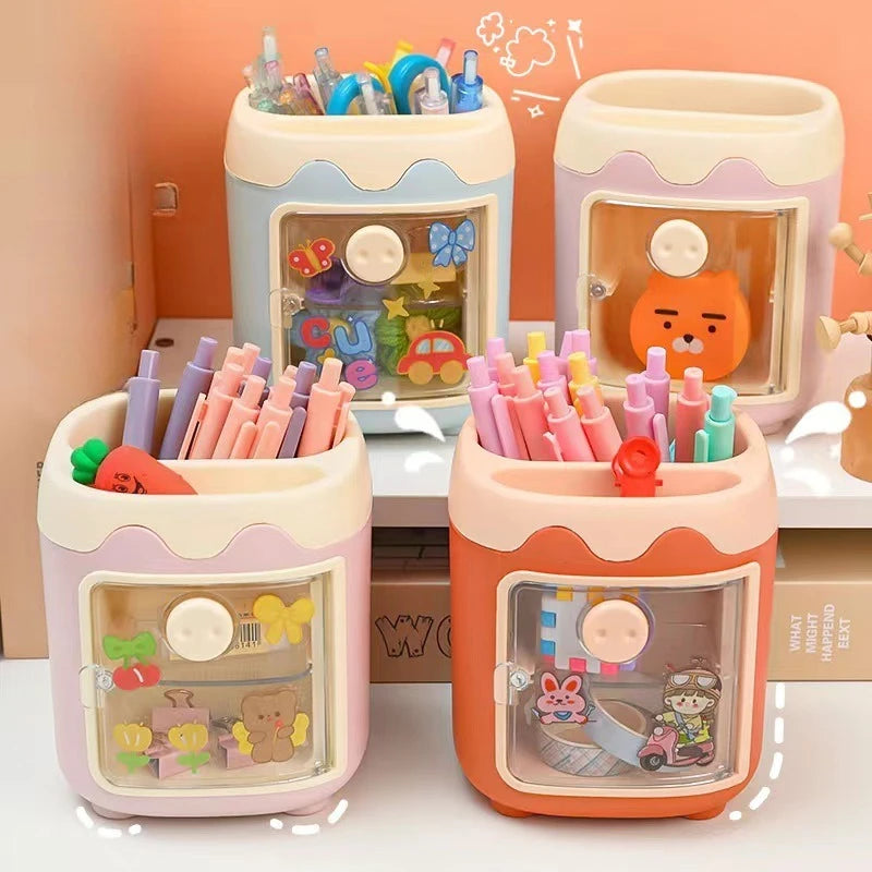 Cute cute pig pen holder student large-capacity desktop storage bucket girl children's stationery storage container wholesale Oasis Select