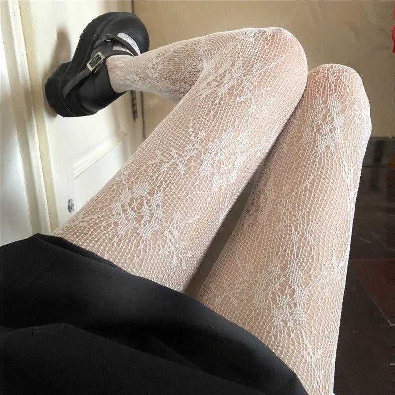 Hollowed Out Lace Mesh Pantyhose Floral Rattan Bottomed Stockings Oasis Select