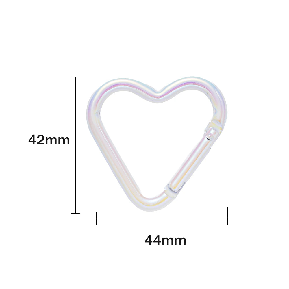 5pcs New Heart Shaped Laser Carabiner Hook Ring Keychain Keyrings Hook DIY Jewelry Making Supplies Connector Buckles Accessories Oasis Select White