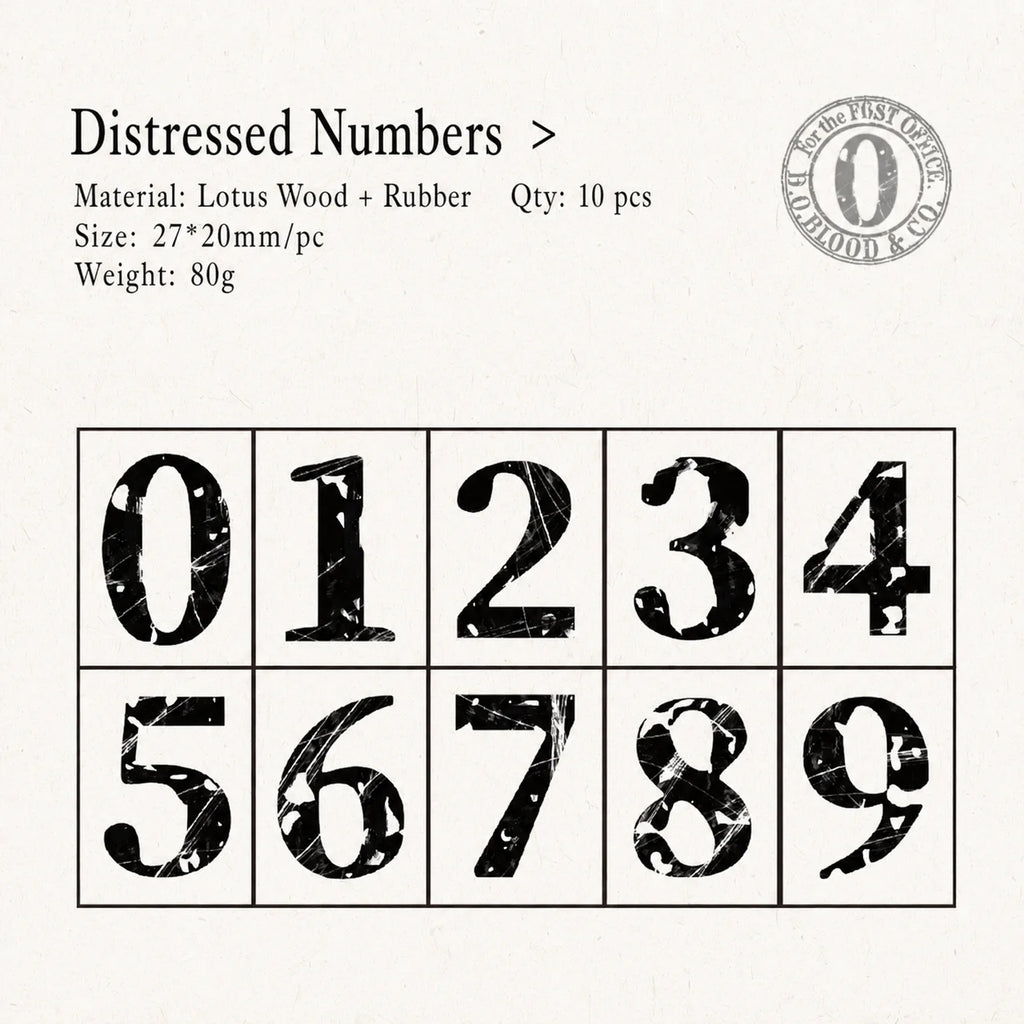 Vintage Broken Style Wooden Rubber Stamp Set – Letters & Numbers