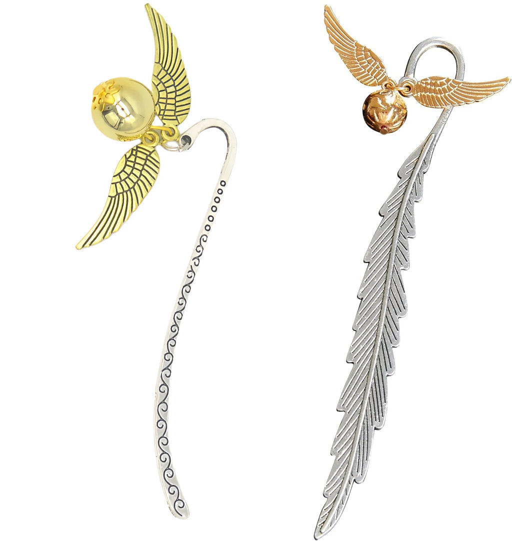 Magic Academy Metal Bookmark with Ornament Golden Snitch Hogwarts Reading Gift Christmas Stocking Book Lover Gift (Silver/Gold) Oasis Select