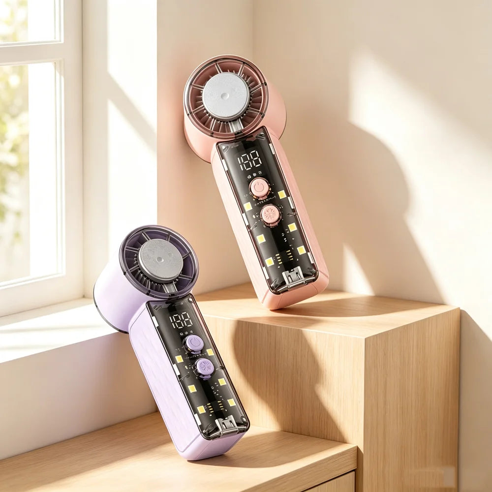 New Powerful Turbo Mini Handheld Fan LED Light USB Rechargeable Portable Outdoor Wind Blower Mini Air Cannon Fan Office Oasis Select