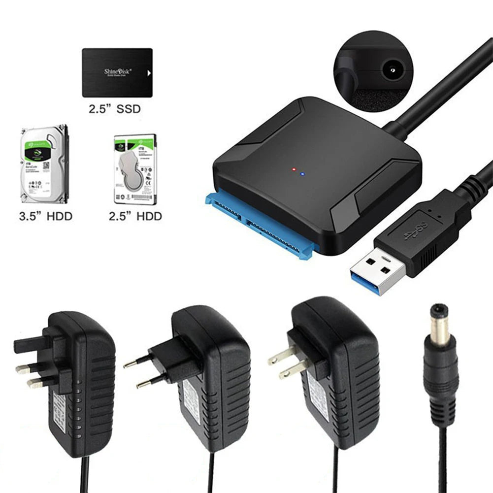 SATA to USB 3.0 Adapter Cable – HDD SSD 2.5"/3.5" + 12V Power