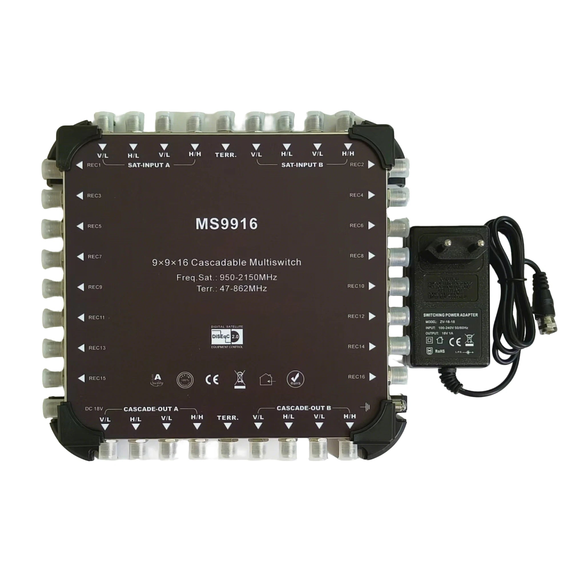9 in 16 out cascade switch，Satellite signal power splitter，22k diseqc satellite multi switch Oasis Select black
