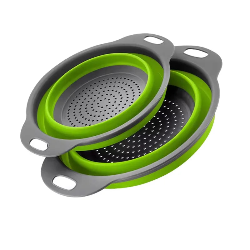 Silicone Folding Drain Basket Fruit Vegetable Washing Basket Foldable Strainer Colander Collapsible Drainer Kitchen Storage Tool Oasis Select Green S-L-2pcs