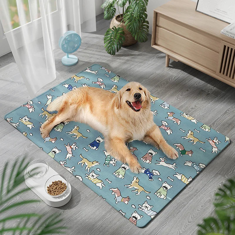 Summer Cooling Ice Silk Mat for Pet - Dog & Cat Nap Mat, Bite Resistant & Moisture - Proof Bed Mat Oasis Select blue 50x70cm