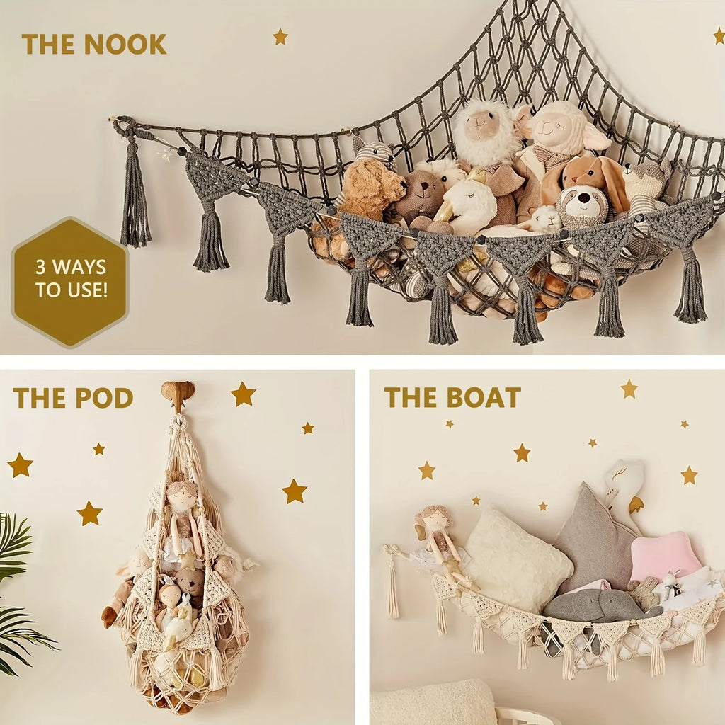 Stuffed Animal Toy Storage Hammock - Doll Stuff Animals Organizer Decorations - Cute Hanging Plushie Net Bedroom Room Decor Oasis Select