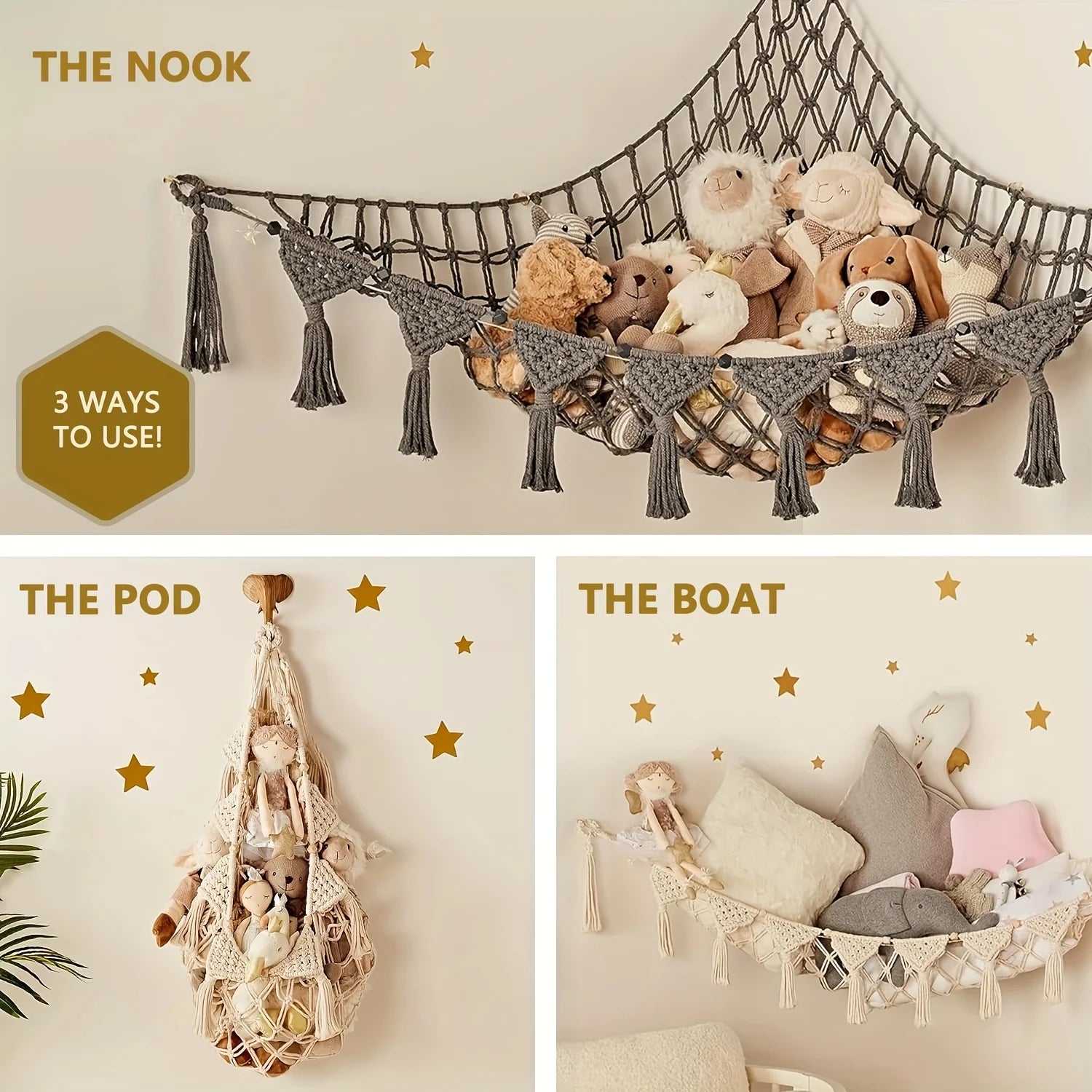 Stuffed Animal Toy Storage Hammock - Doll Stuff Animals Organizer Decorations - Cute Hanging Plushie Net Bedroom Room Decor Oasis Select