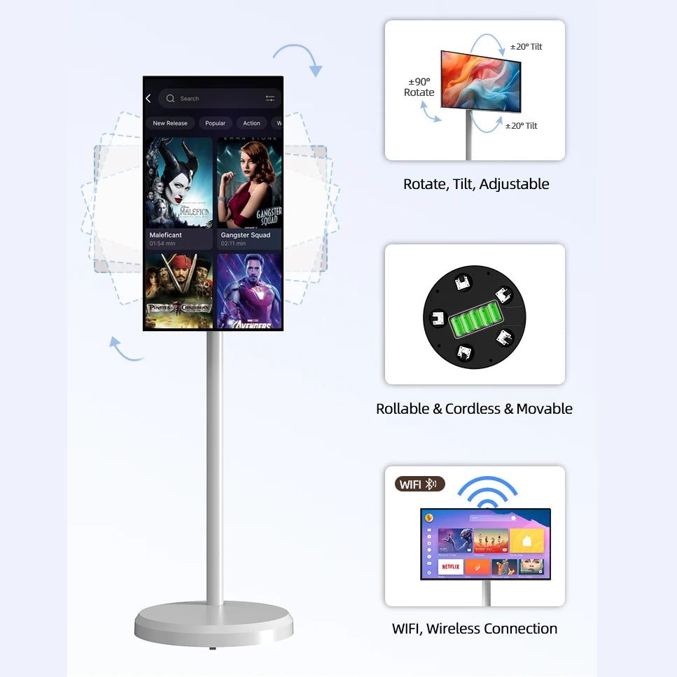 Smart Television 21.5" Inch Portable Tv Rollable Touch Screen Monitor Smart Digital Signage Display Mobile Portable Smart Tvs Oasis Select
