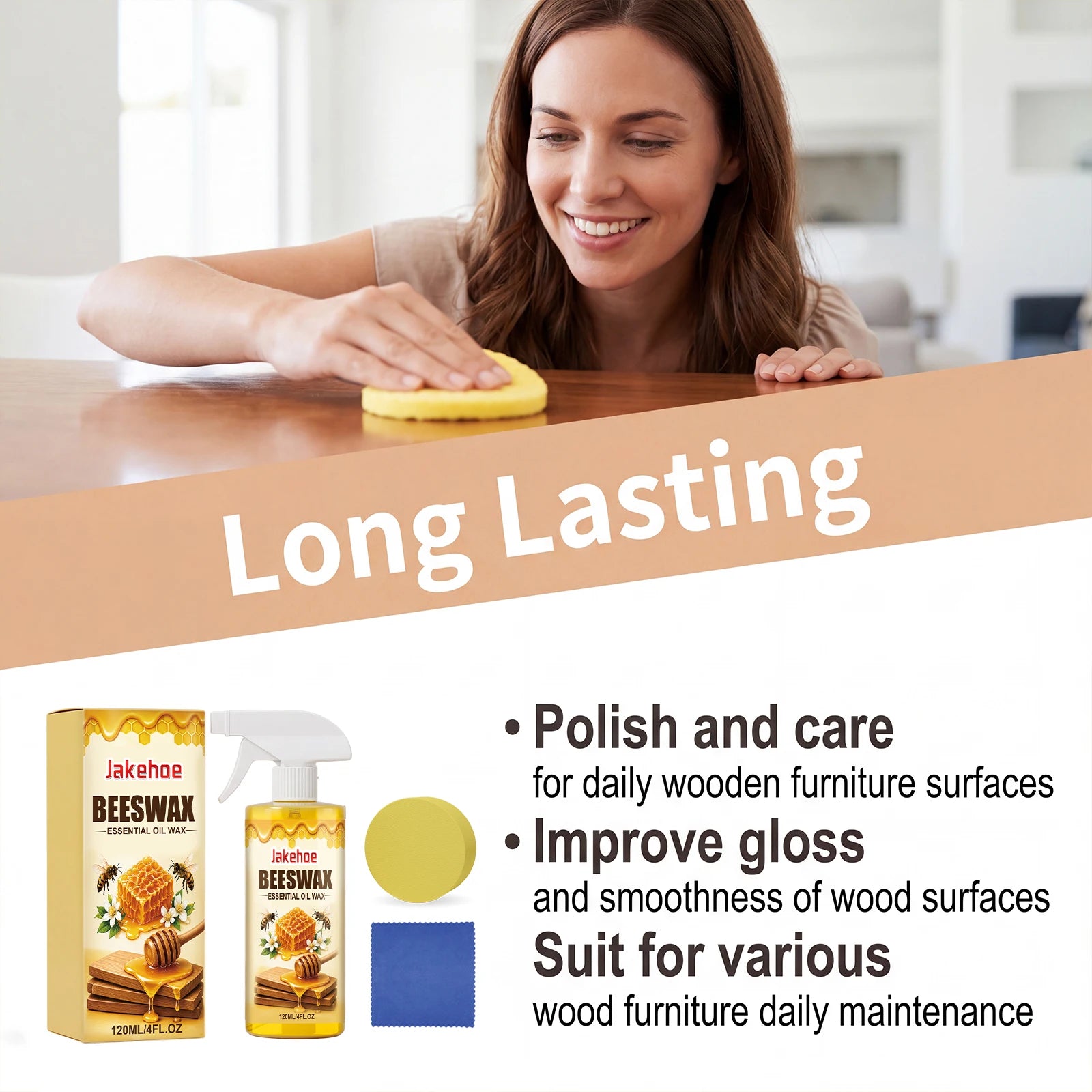 JAKEHOE Beeswax Wood Polish Spray – Furniture & Floor Restorer Wood Polish Spray Oasis Select