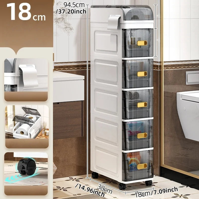 18cm Narrow Storage Cabinet, Multi-Tier Slim Organizer for Bathroom/Living Room, Holds Towel/Tissue/Cosmetic, Space-Saving Shelf Oasis Select with a lid-5 Small