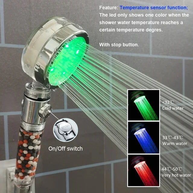 New Temperature Control 3/7 Color Changing LED Anion SPA Shower Head Water Saving Handheld Bathroom Home Innovative Accessories Oasis Select Temperature sensor A