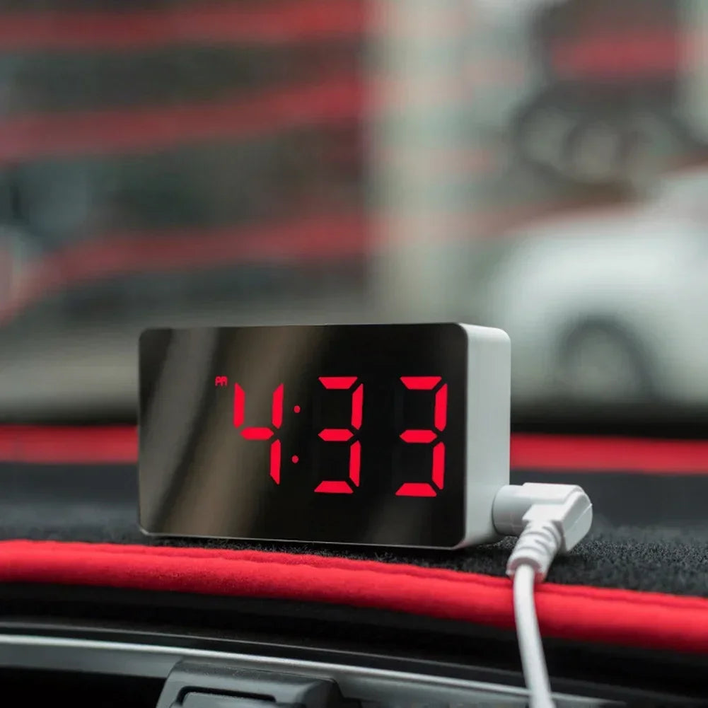 Bedroom And Office LED Mirror Clock Flexible Power Supply Clock Battery Operated Green Convenient Travel Clock Oasis Select
