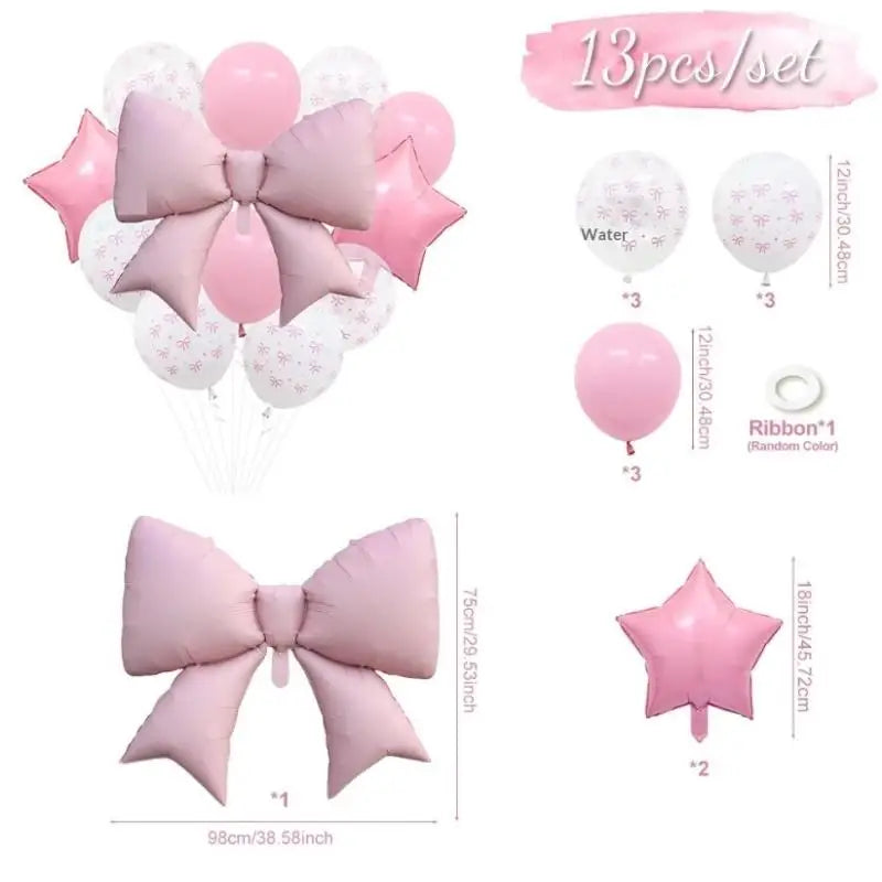 13Pcs/Set Bow Print Latex Balloon Foil Bow Balloon For Coquette Birthday Girl Baby Shower Bachelorette Wedding Party Decoration Oasis Select 13PCS 7inch