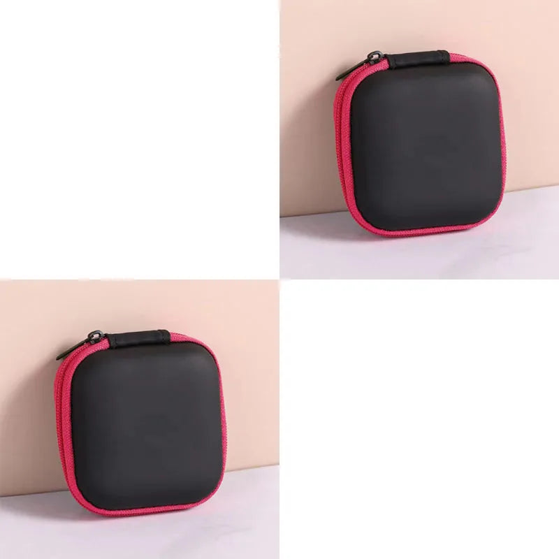 1/2/3pcs Mini Portable Earphone Bag Coin Purse Headphone USB Cable Case Carrying Pouch Bag Earphone Accessory Square Storage Box Oasis Select 2pcs Rose red