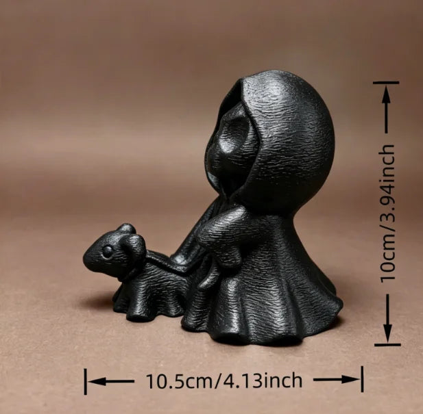 Miniature Grim Reaper Figurines with Ghost Puppy 3D Printed Cute Skeleton Ghost Walking Dogs Statues DIY Paintable Desktop Decor Oasis Select walk the dog6