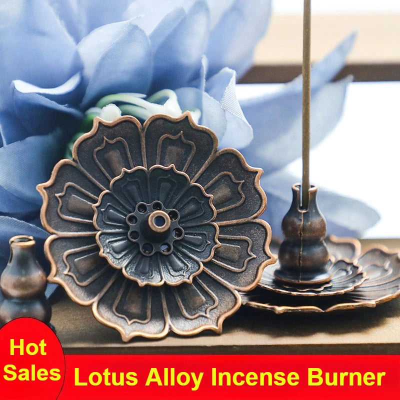 1PCS Lotus Alloy Incense Burner Stick Holder Home Buddhism Line Incense Plate Sandalwood Coil Base Temples Delicate Home Decor Oasis Select