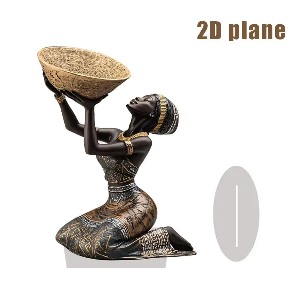 Ethnic Style African Girl Resin Ornament Creative Crafts Home Living Room Desk Vintage Collectible Craft Ornament Decor Oasis Select 2D Flat