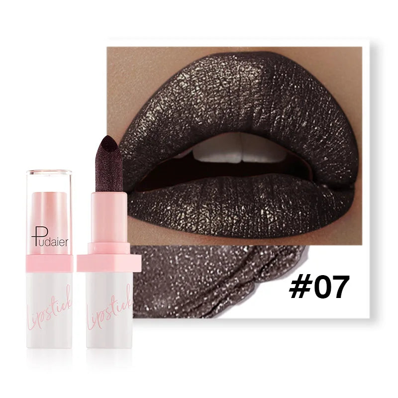 Pudaier Diamond Lipstick 10 Shades – Waterproof Glitter & Long Wear